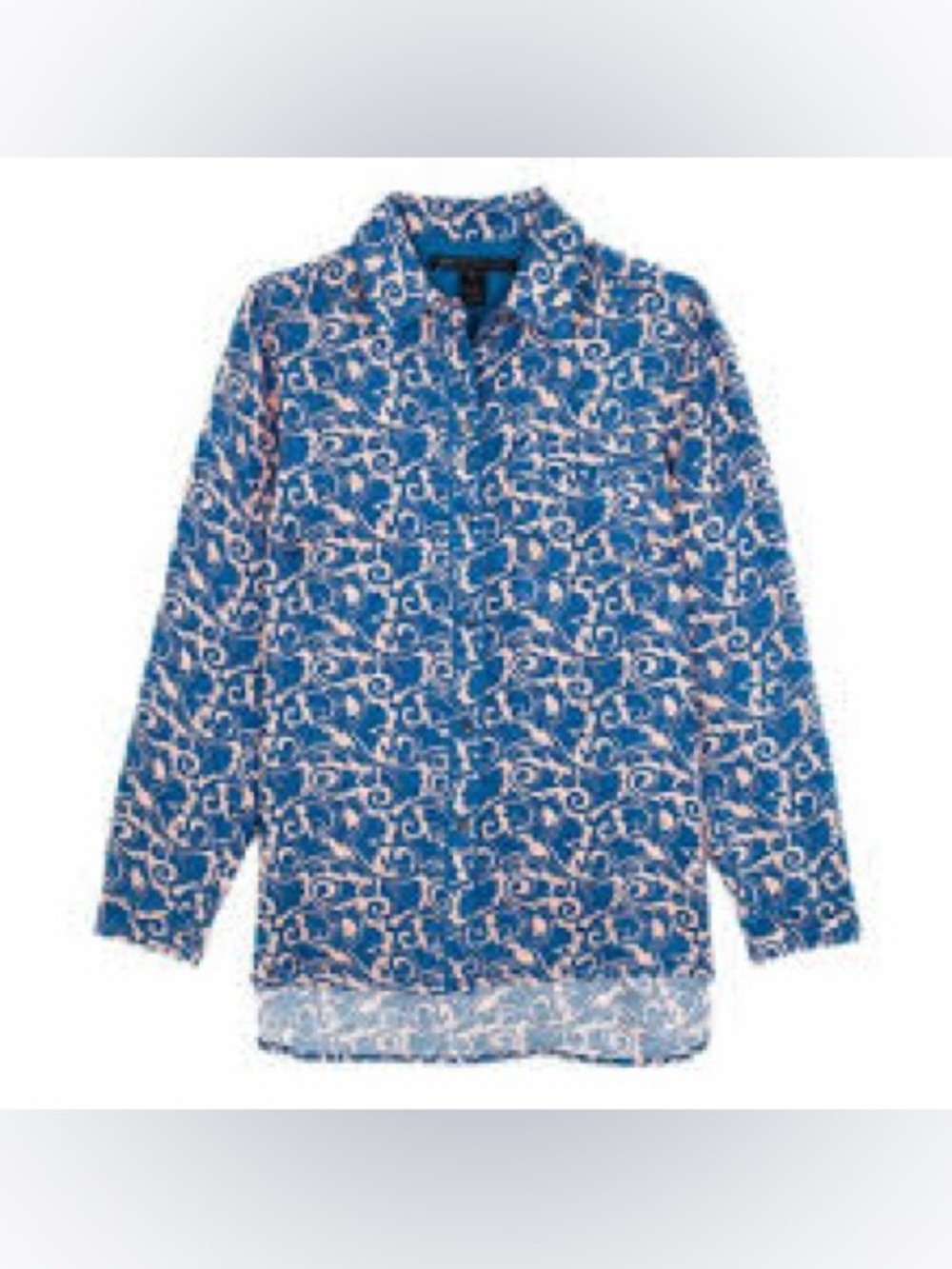 Marc by Marc Jacobs | 100% Silk Blue Printed Long-Sleeve Oversized Button Down